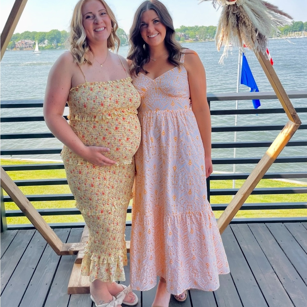 LOFT Orange and Cream Patterned Maxi Dress